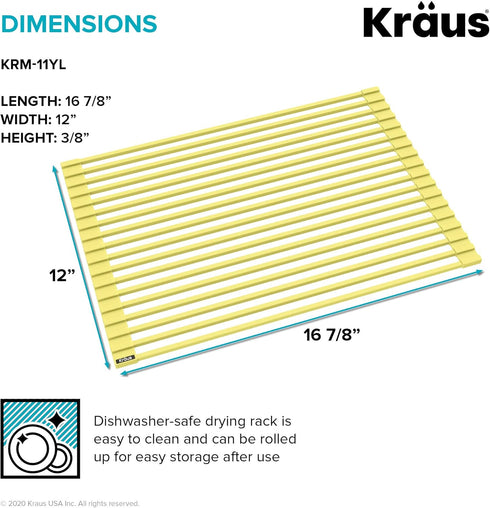 Kraus Multipurpose Workstation Sink Roll-Up Dish Drying Rack, Colander and Trivet in Yellow, KRM-11YL...