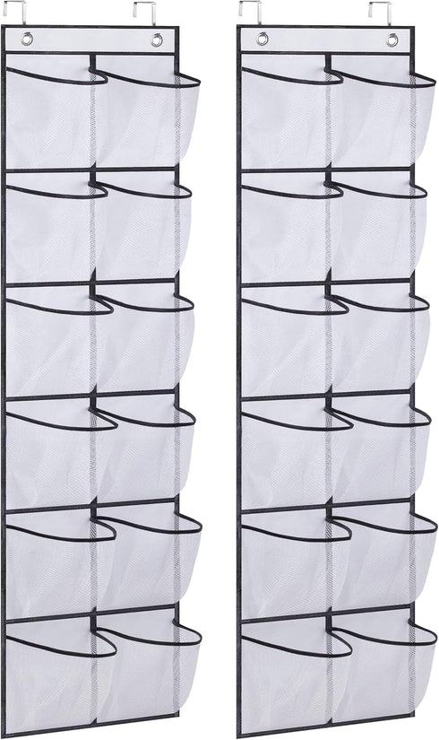 MISSLO Over The Door Shoe Organizer 12 Large Mesh Pockets Hanging Narrow Closet Door, White, 2 Pack...