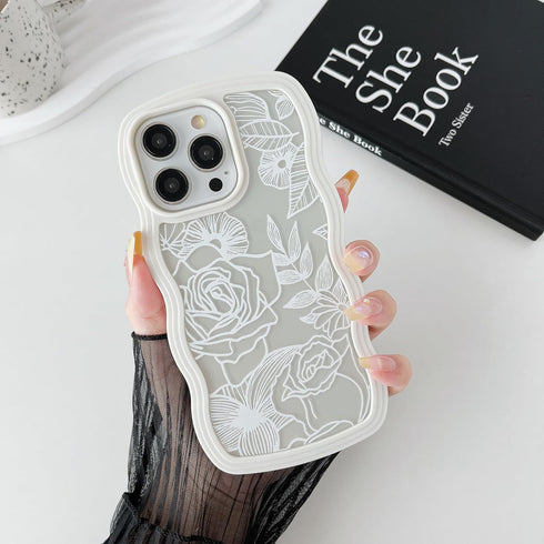 XIZYO for iPhone 12 Pro Max Case, Cute Floral Rose Wavy Curly Wave Frame Clear Aesthetic Phone Case for Women Girls, Slim TPU Shockproof Protectiv...