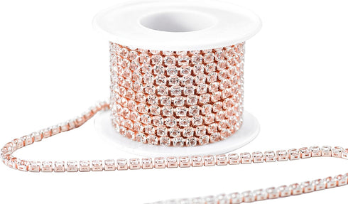 KAOYOO 5 Yards 3MM Zircon Rhinestones Close Chain Beaded Trim for Sewing Crafts,DIY Decoration?Rose Gold?...