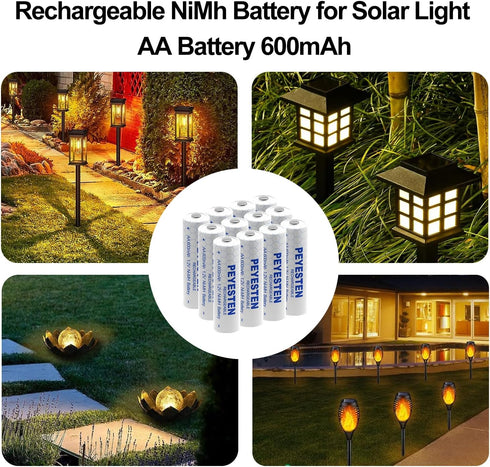 1.2V 600mAh NiMh Rechargeable AA Batteries Solar aa Battery for Solar Lights,Outdoor Lights,String Lights 12 Packs...