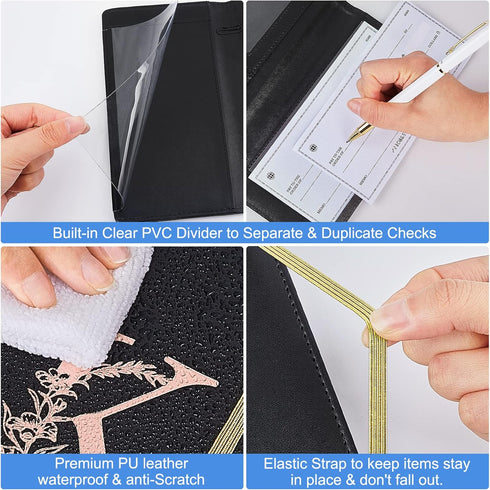 MHJY Checkbook Covers for Personal Checkbook, RFID Blocking Checkbook Holder Alphabet Checkbook Cover for Duplicate Checks, Black K...