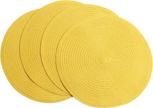 SHACOS Round Braided Placemats Set of 4 Washable Kitchen Table Placemats for Home Wedding Party (Yellow, 4)...