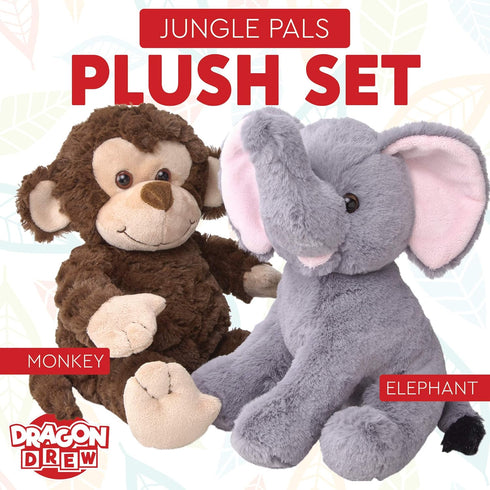 Elephant and Monkey Stuffed Animals - 2 Soft Plush Animal Toys for Baby, Toddler and Kids - Cute and Cuddly Friends for Boy or Girl - Great Gift f...