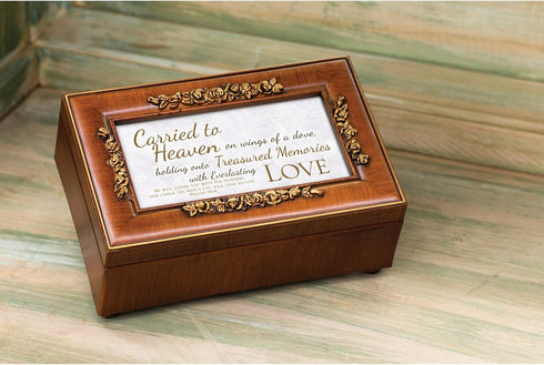 Cottage Garden Treasured Memories Love Feather Wood Finish Petite Rose Jewelry Music Box Plays Amazing Grace...