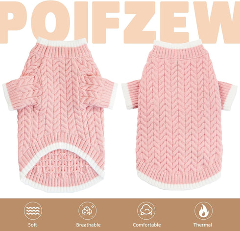 Small Dog Pullover Sweater Winter Warm Puppy Clothes, Classic Cold Weather Cable Knitwear Cat Apparel, Turtleneck Color Block Christmas Holiday Pe...