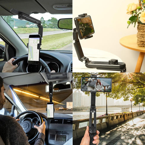 Sun Visor Car Phone Holder?1080° Multifunctional Sun Visor Universal 360 Rotating Rear View Mirror Phone Holder, Foldable Cell Phone Mount Clip fo...
