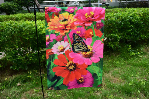 Decorative Zinnia Butterfly Honeybee Garden Flag Colorful Spring Summer Blooms Double Sided 12.5 X 18 Inch...
