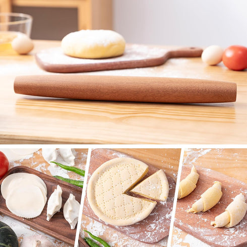 French Rolling Pin, 15.75 Inches Wood Rolling Pins for Baking, Extra Long Classic Wooden Dough Roller for Fondant Pizza Pie Crust Cookie Pastry, K...