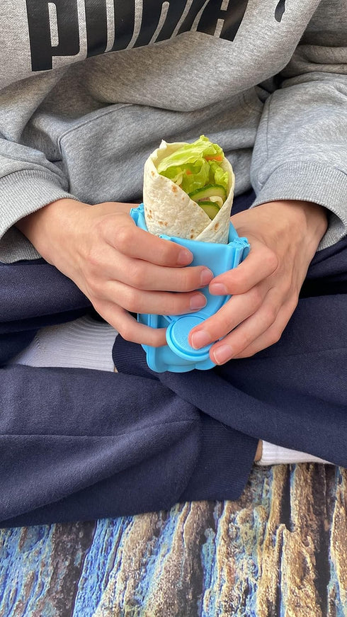 Blue Wrap'd Reusable Silicone Lunch Burrito Flatbread Wrap Holder Container Alternative to Beeswax Wraps Cling Wrap...