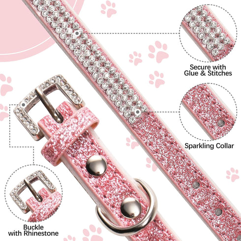 Dog Collar,Cat Collar,Sparkling Rhinestones Dog Collars Adjustable Pet Collars for Puppy Kitten Small Medium Dogs&Cats (XS, Pink)...