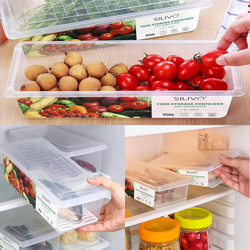 SILIVO Fruit Storage Containers for Fridge (3 Pack) - 1.5L Produce Saver Containers for Refrigerator with Removable Drain Tray Keep Fresh for Prod...