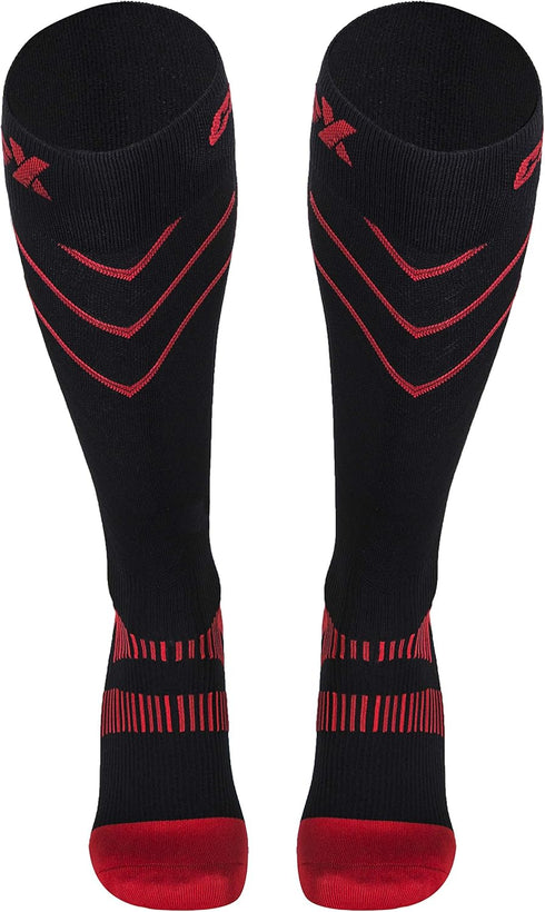 CSX 20-30 mmHg Compression Socks for Men and Women, Knee High, Recovery Support, Athletic Sport Fit, Red on Black, Large...