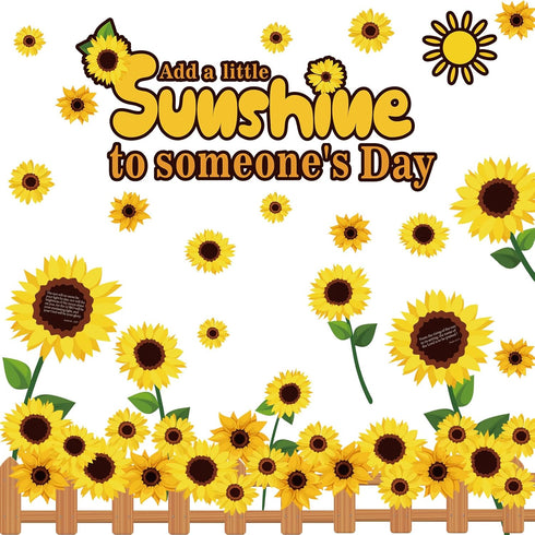 92 Pcs Summer Sunflower Bulletin Board Decorations Sun Flower Cutouts with Growth Spring Yellow Flower Bulletin Board Set for Classroom Window Wal...