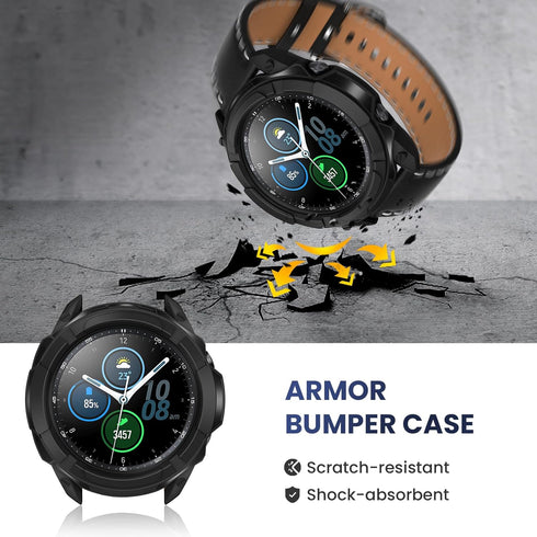 Goton 3 in 1 Accessories for Samsung Galaxy Watch 3 45mm, 1 Rugged TPU Armor Bumper Case +2 Tempered Glass Screen Protector Films + 1 Bezel Ring f...