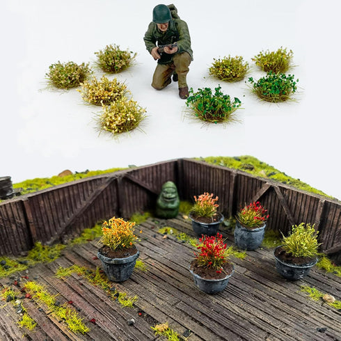 Woohome 112 PCS Static Grass Tuft Model Grass Tufts Railway Artificial Grass, 4 Color Bushy Tuft Flower Cluster Vegetation Groups for DIY Architec...