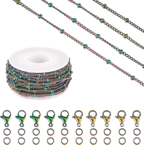 COGCHARGER 5M Stainless Steel Satellite Chains Rainbow Soldered Beads Chain DIY Chain Jewelry Set Making Kit for Jewelry Necklace Bracelet Earring...