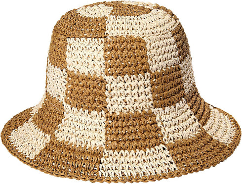 Sun Hats Checkerboard Straw Bucket Hat for Women Packable Crochet Wide Brim Floppy Beach Hats Traveling Summer Accessories...