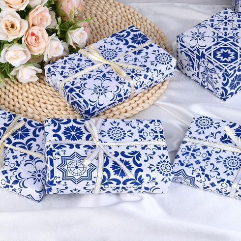 50 Sheets Moroccan Mosaic Tissue Paper,19.7 x 28 Inch Gift Wrapping Tissue Paper Blue Tiles Partern Art Tissue for Wedding Invitation Bridal Showe...