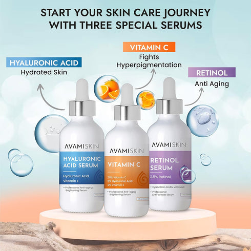 3-Piece Skin Serum Set - Vitamin C, Hyaluronic Acid, Retinol - Unisex - 1 fl. Oz...