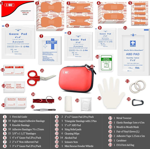 I GO 85 Pieces Hard Shell Mini Compact First Aid Kit, Small Personal Emergency Survival Kit for Travel Hiking Camping Backpacking Hunting Marine C...