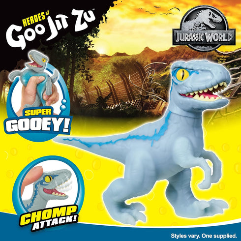 Heroes of Goo Jit Zu Jurassic World - Chomp Attack Stretch Blue Velociraptor Action Figure, Multicolor...