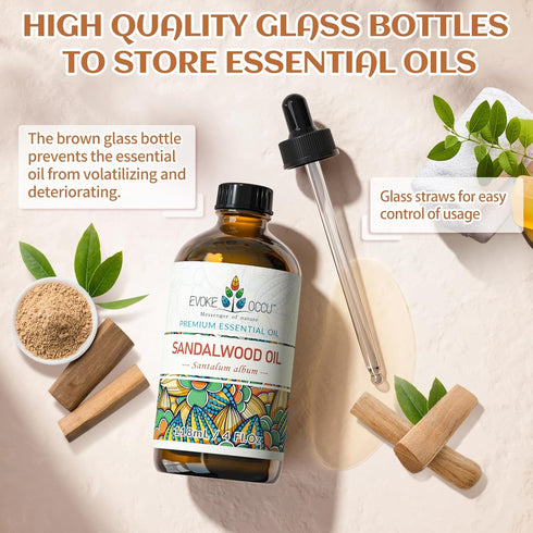 EVOKE OCCU Sandalwood Essential Oil 4 Fl Oz, Pure Sandalwood Oil for Diffuser Candle Soap Making - 118ml...