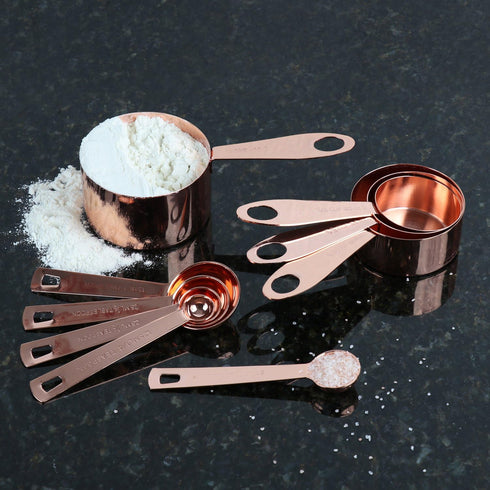 Copper Measuring Cups and Spoons Stainless Steel 9 pieces with 2 Rings...