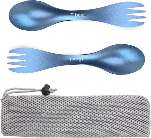 2 in 1 Titanium Spoon and Fork Combo Backpacking Utensils Lightweight Eco-Friendly Spork for Camping Backpacking Hiking Travel etc (2 Pack)...