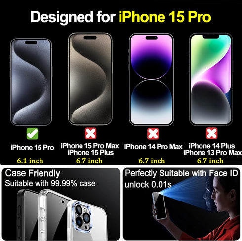 2 PACK Compatible with iPhone 15 Pro Compatible with iPhone 15 Privacy Screen Protector Gradient colorful 25 Degree Anti Spy Tempered Glass Anti B...