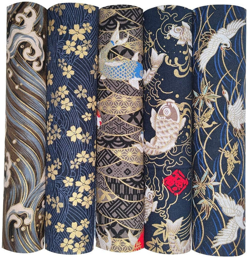 5PCS Cotton Pattern Fabric Fabric Bundles Small Flower Pattern Japanese Style Fabric for Crafts Sewing Quilting Patchwork Face Protection (Gold Pi...