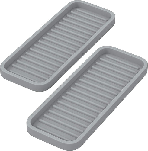 ZAPPOWARE Silicone Kitchen Sink Caddy Sponge Holder 9x3.5 (2-pack) Gray - Bathroom Vanity Tray Organizer, Kitchen Soap Tray for Dish Scrubber, Soa...