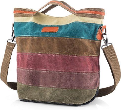 SNUG STAR Canvas Handbag Multi-Color Striped Lattice Cross Body Shoulder Purse Bag Tote-Handbag for Women...