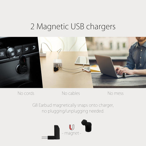 G8 Bluetooth Earpiece Wireless Headphone Mini Invisible Earbud, 6 Hrs Playtime 2 Magnetic USB Chargers Tiny Smallest Headset Single Car Earphone w...