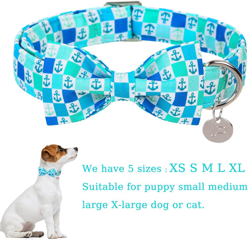 Dog Collar with Bow Tie, Comfortable Cotton Summer Dog Bowtie Collar, Durable Metal Buckle Cute Pet Collar for Medium Girl Boy Dog, M, Neck 13.5-2...