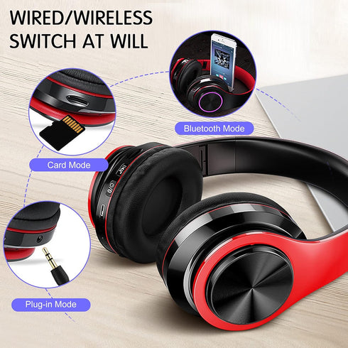 Bluetooth Over Ear Headphones, Colorful LED Lights Deep Bass Headphones with Microphone, Lightweight Wired and Wireless Foldable HiFi Stereo Headp...