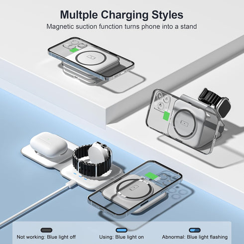 UCOMX 3 in 1 Charging Station for Multple Devices,Foldable 3 in 1 Wireless Charger for Travel,Nano Wireless Charging Station for iPhone 15 14 13 1...
