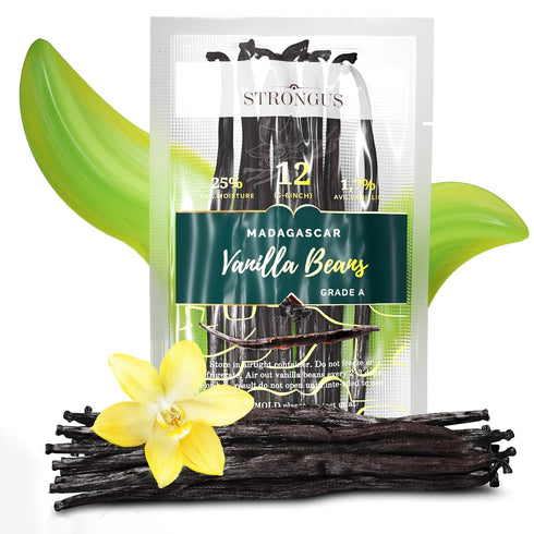 Strongus Madagascar Vanilla Beans - Vacuum Sealed Grade A Vanilla Pods - Rich, Creamy Flavor & Aroma -Great for for Baking, Homemade Extract, Past...