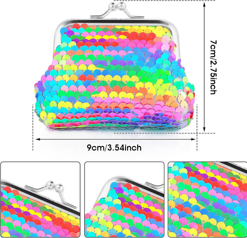 Prasacco 2 Pcs Sequin Coin Purses Reversible Sequin Mini Wallet with Kiss-Lock Closure Colorful Change Coin Purse Bag Handbags for Kids Girls Wome...