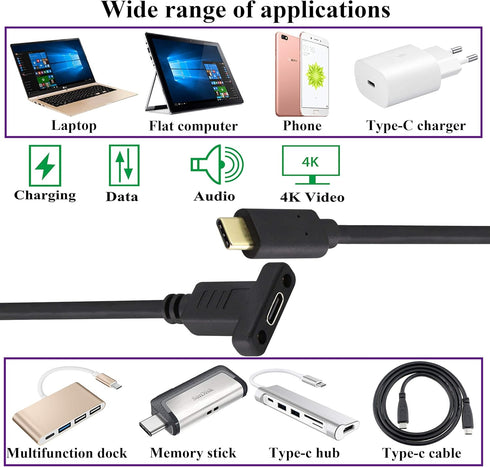 USB 3.1 Type C Panel Mount Extension Adapter Cable Gen 2 USB Type C 3.1 Female Panel Mount to Male Cable,Supports Charging,Data,Audio,Video Cable ...