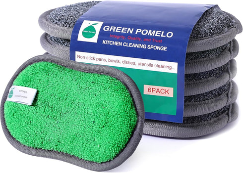 6 Pack Multi-Purpose Sponges Kitchen, Dual-Sided Microfiber Dish Sponges 3 Colors, Non-Scratch Dish Scrubber, Durable Reusable Cleaning Sponges fo...