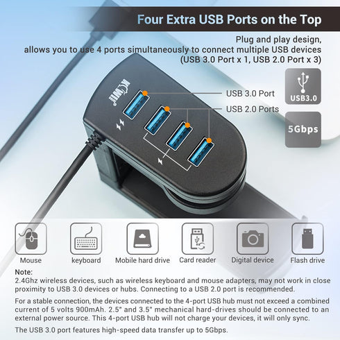 KIWIFOTOS Headphone Stand with 4 USB Ports Hub PC Gaming Headset Holder Hanger 360 Degree Rotation Clamp Under Desk Headphone Hook Mount with Cabl...