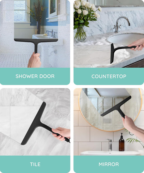 JULY HOME Premium All-Purpose Silicone Squeegee 11 inch, Stainless Steel Core, Shower Accessories - Bathroom Cleaner for Mirror, Car, Window, Tile...