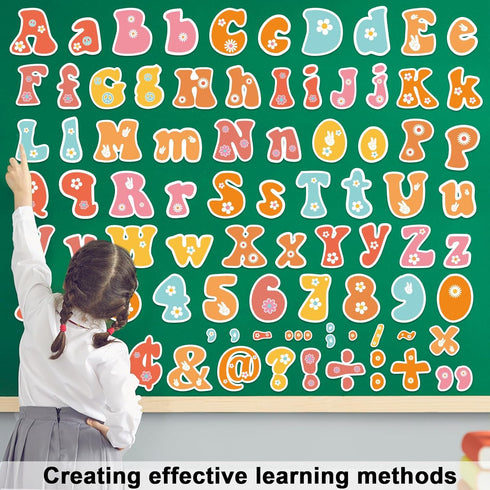 260pcs Groovy Bulletin Board Letters for Classroom 4” Letters Combo Pack Set Retro Hippie Classroom Decorations Boho Daisy Alphabet Numbers Symbol...
