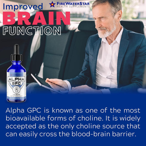 FWS Alpha GPC, 300 mg Liquid Alpha GPC Choline, Organic, Non-GMO, Fast Acting Nootropic Brain Supplement for Memory and Focus, Supports Healthy Br...