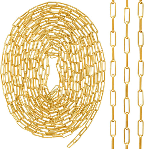 ANCIRS 12 Feet Gold Plated Paperclip Chain for DIY Jewelry Making, 4mm Oval 14K Gold Plated Brass Necklace Paperclip Cable Chain Link for Necklace...