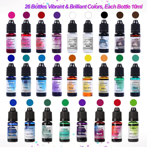 Alcohol Ink for Epoxy Resin LET'S RESIN Concentrated Alcohol Ink Set, 26 Vibrant Colors Alcohol-Based Resin Ink,Alcohol Paint Resin Dye for Resin ...