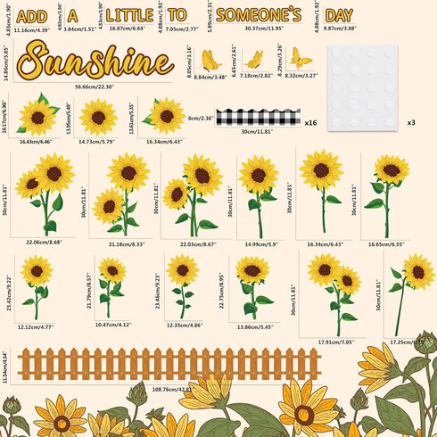 Sunflower Bulletin Board Decoration Sun Flower Cutout Set with Butterflies Fences Bulletin Cardboard with Motivational Sayings Cutouts for Classro...