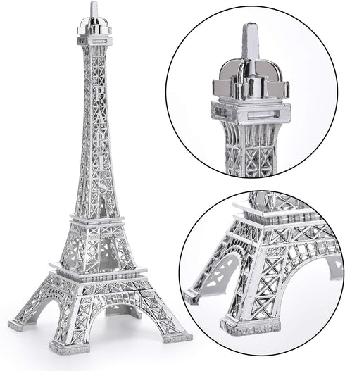 ESHATO Silver Metal Eiffel Tower Statue, 7inch Decorative Figurine Replica Stand Holder for Cake Topper Table Decor Gift Party Home Decoration...