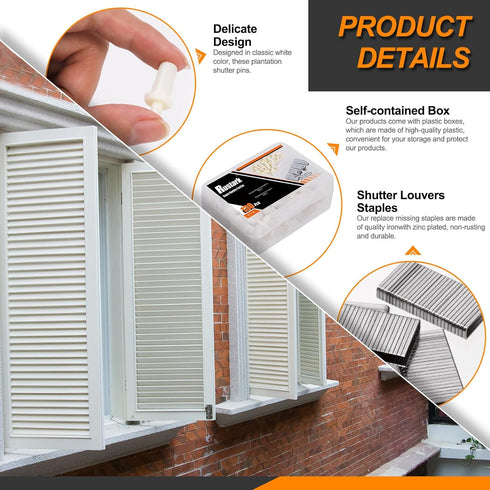 130Pcs Professional Plantation Shutter Repair Kit Includes 50Pcs Spring Loaded Shutter Pins and 80Pcs Tilt Rod Shutter Louvers Staples Shutter Pin...